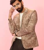 beige velvet paisley digital print notch collar wedding blazer | all-over print | satin lining