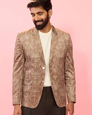 beige velvet paisley digital print notch collar wedding blazer | all-over print | satin lining 3