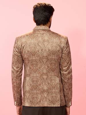 beige velvet paisley digital print notch collar wedding blazer | all-over print | satin lining 5