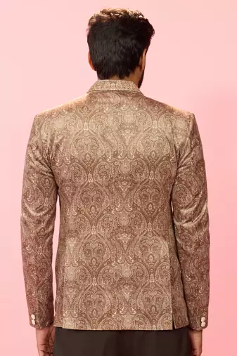 beige velvet paisley digital print notch collar wedding blazer | all-over print | satin lining