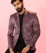 purple velvet paisley digital print notch collar wedding blazer | all-over print | satin lining