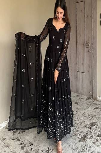Black color anarkali suits with embroidery work