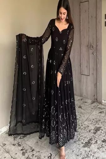 Black color anarkali suits with embroidery work