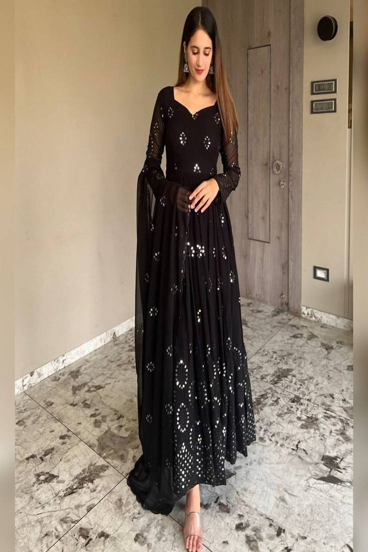 Black color anarkali suits with embroidery work
