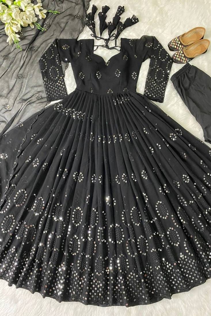 Black color anarkali suits with embroidery work