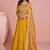 mustard chinon silk long gown with print  embroidery 