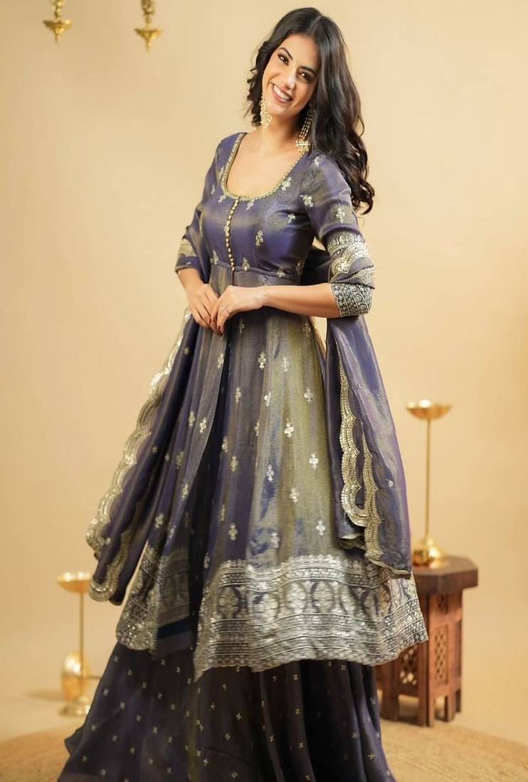  blue simmer silk lehenga suit with sequin touch for vibes