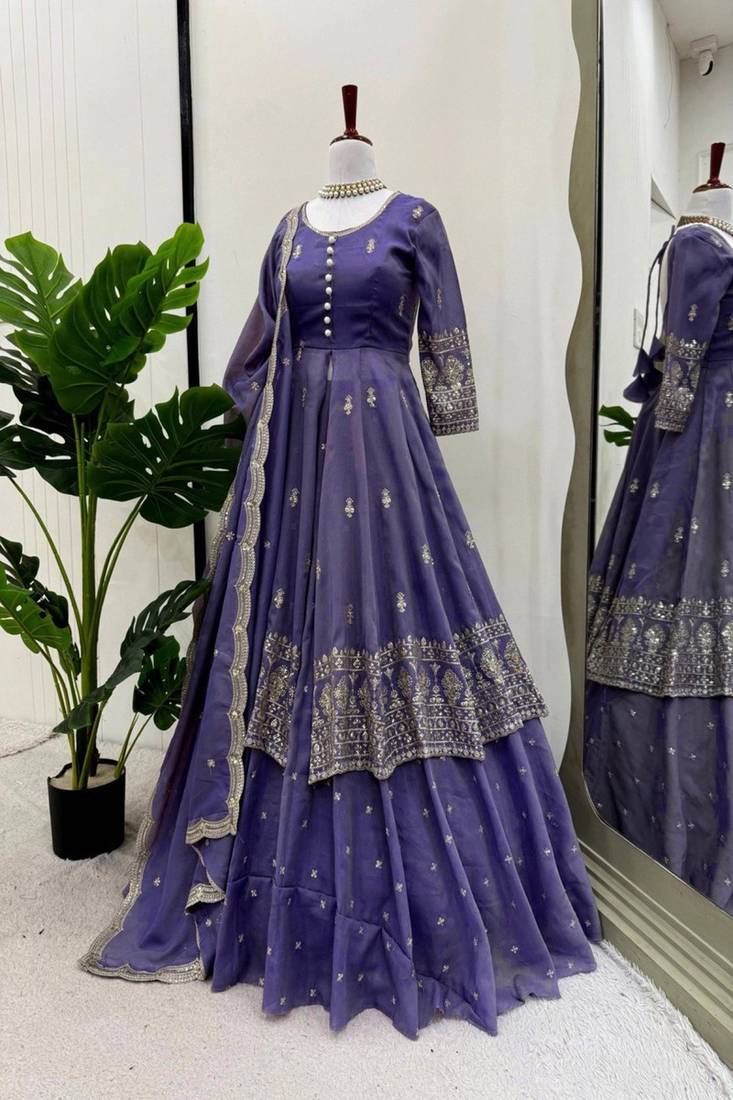  blue simmer silk lehenga suit with sequin touch for vibes