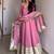 Rose glow  anarkali pink flair gown with golden dupatta & border