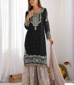 Black faux georgette palazzo set with sequin detailing designer party look