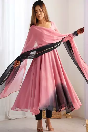 onion pink georgette anarkali suit set wedding special