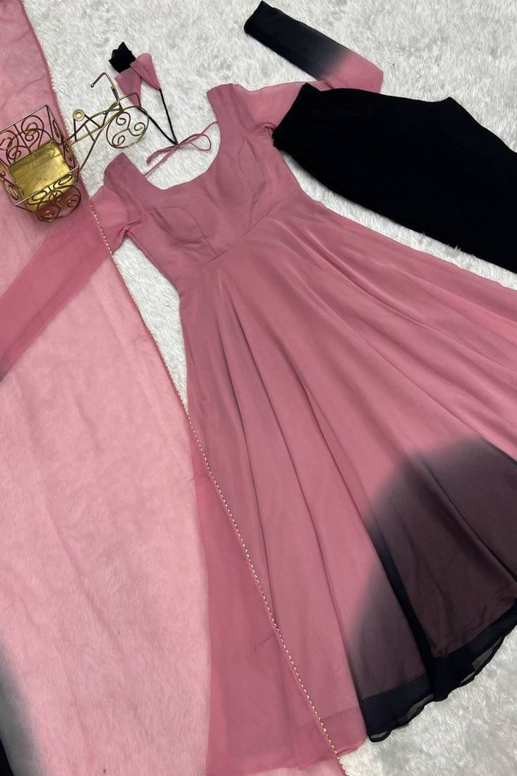 onion pink georgette anarkali suit set wedding special