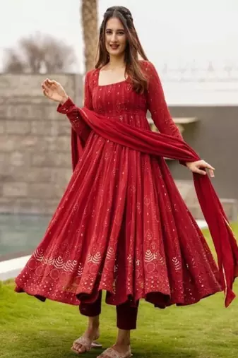  georgette anarkali with sequence thread work