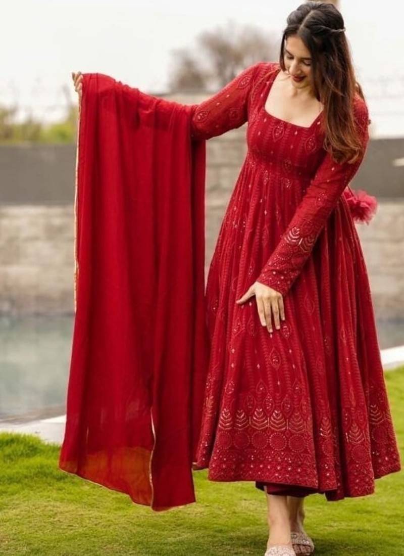  georgette anarkali with sequence thread work