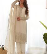 Designer chinon silk embroidered kurta set