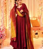 chinnon silk gown with flair  and digital print dupatta