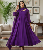 Purple Georgette Gota Lace Work Anarkali suit with Pant & Dupatta  Set 