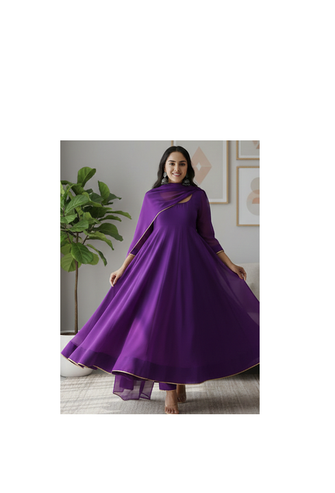 Purple Georgette Gota Lace Work Anarkali suit with Pant & Dupatta  Set  2