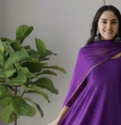 Purple Georgette Gota Lace Work Anarkali suit with Pant & Dupatta  Set 