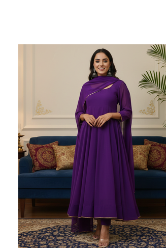 Purple Georgette Gota Lace Work Anarkali suit with Pant & Dupatta  Set  3
