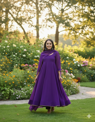 Purple Georgette Gota Lace Work Anarkali suit with Pant & Dupatta  Set  4
