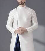 White embroidered dupion silk kurta