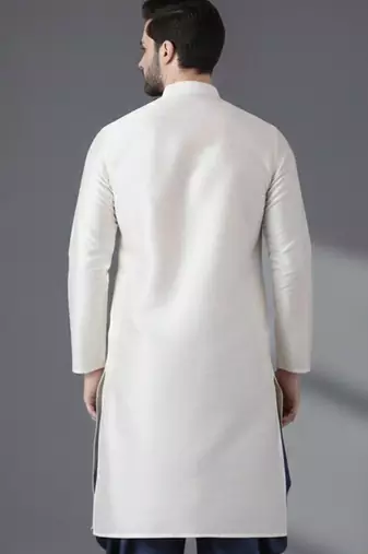 White embroidered dupion silk kurta