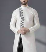 White embroidered dupion silk kurta