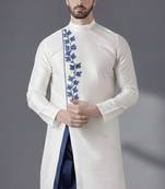 White embroidered dupion silk kurta