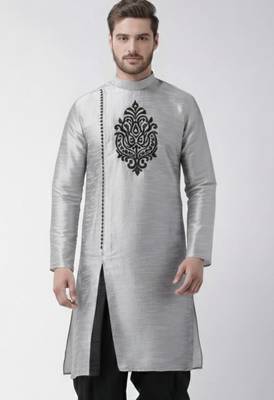 Grey embroidered dupion silk kurta 1