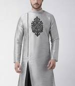 Grey embroidered dupion silk kurta