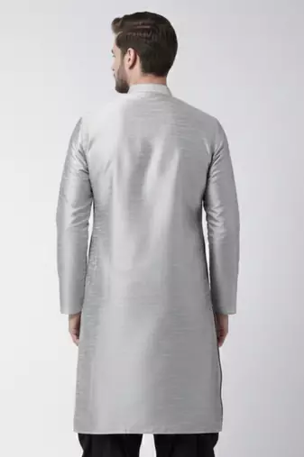 Grey embroidered dupion silk kurta