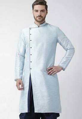 Light blue embroidered dupion silk kurta 1