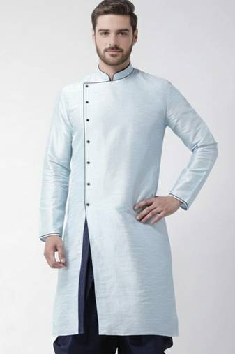 Light blue embroidered dupion silk kurta