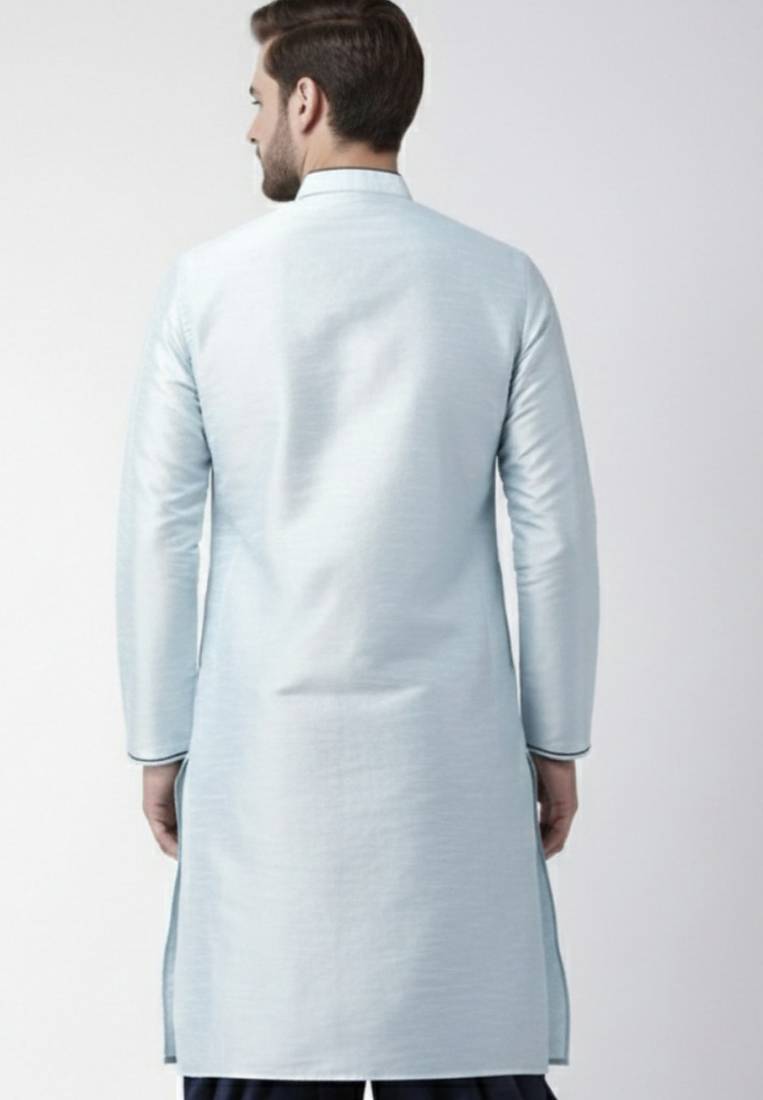 Light blue embroidered dupion silk kurta