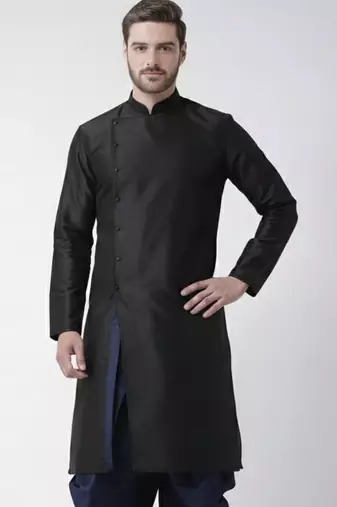 Black embroidered dupion silk kurta