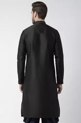Black embroidered dupion silk kurta