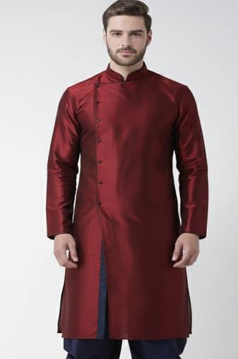 Maroon embroidered dupion silk kurta