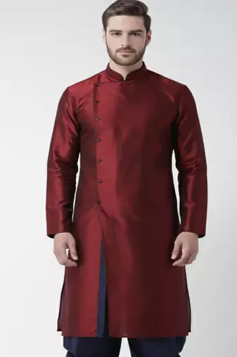 Maroon embroidered dupion silk kurta
