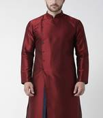 Maroon embroidered dupion silk kurta