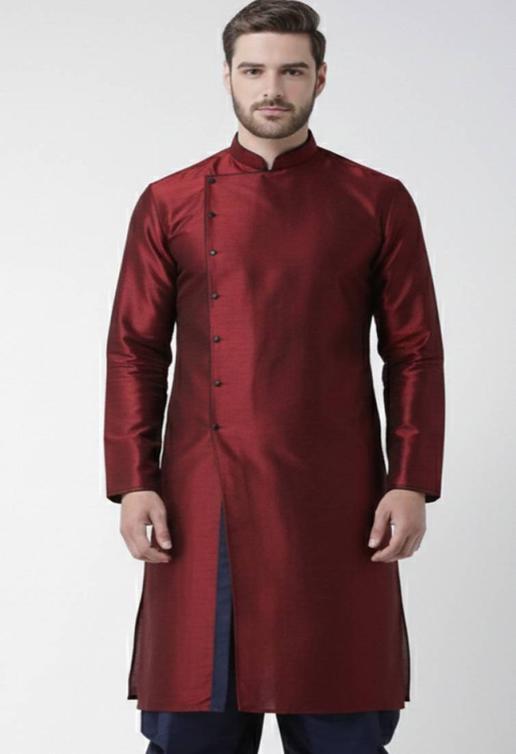 Maroon embroidered dupion silk kurta