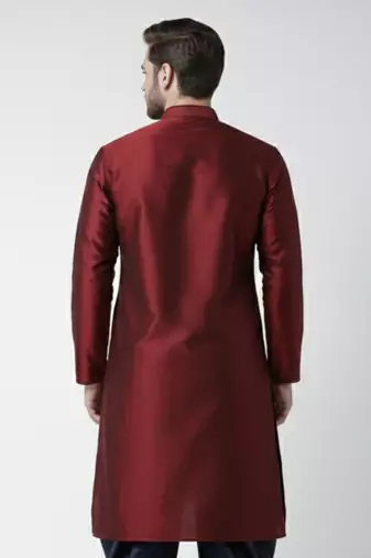 Maroon embroidered dupion silk kurta