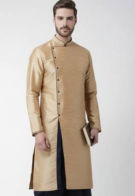 Golden embroidered dupion silk kurta 1