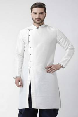 White embroidered dupion silk kurta 1