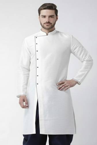White embroidered dupion silk kurta