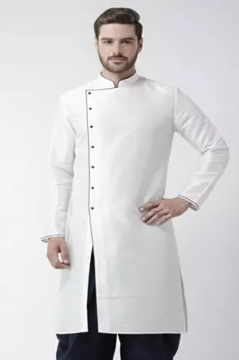 White embroidered dupion silk kurta