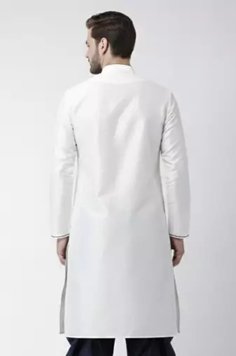 White embroidered dupion silk kurta