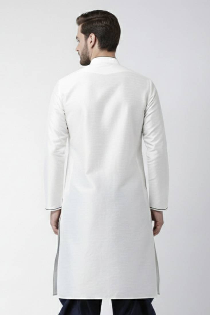 White embroidered dupion silk kurta