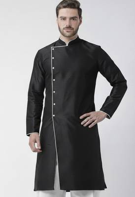 Black embroidered dupion silk kurta 1