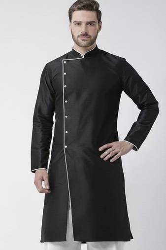 Black embroidered dupion silk kurta